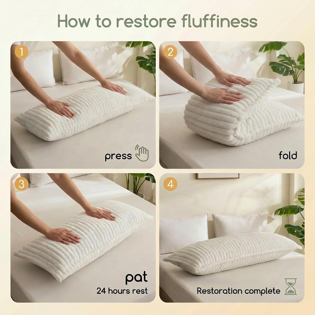 Zhlloucm Luxurious Faux Fur Full Body Pillow for Adults,Shredded Memory Foam Body Pillows for Side Sleeper & Pregnancy, 20x54 Inch Fluffy Long Bed Pillow for Back Pain Relief, Removable Cover