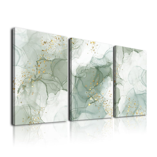 Sage Green Wall Art Set of 3,Abstract Green Wall Decor Living Room,Minimalist Modern Framed Wall Art Marble Line Beige Gold Green Canvas Artwork Paintings,Boho Room Decor,Bedroom Bathroom Office Artwork,12"x16"