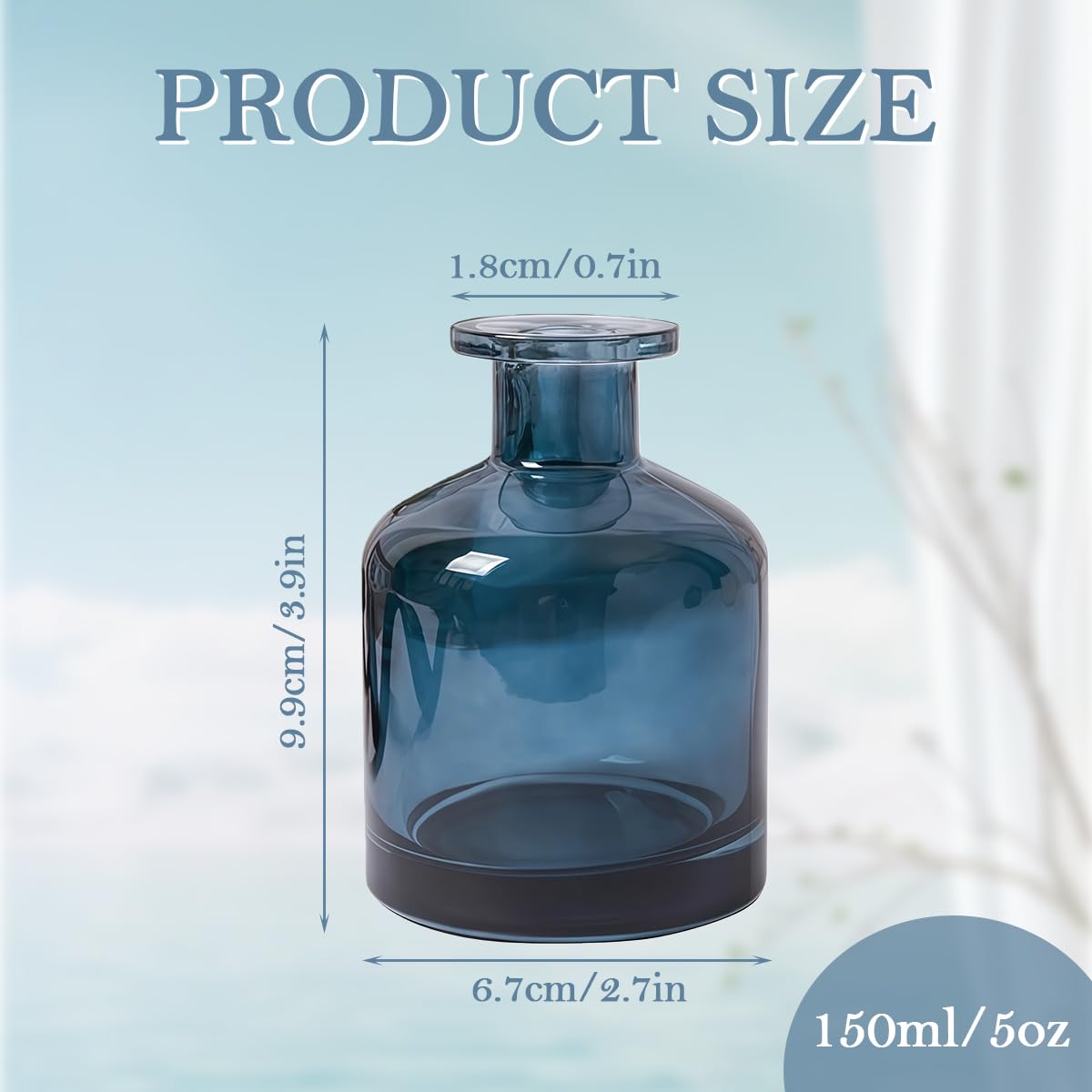 150ml/5oz Blue Empty Glass Diffuser Bottle Aromatherapy Jar Container Fragrance Accessories Use for DIY Replacement Diffuser Sticks Sets Essential Oils Crafts Decor