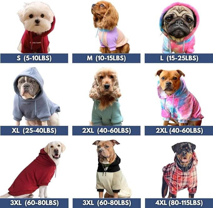 Spark Paws Dog Hoodie – Premium Dog Sweater for Small, Medium, and Large Dogs | Warm Outfits for French Bulldogs, Pitbull, Puppy, Winter Jacket Alternative - Primary Color Block - XL