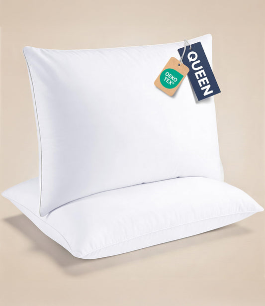 CGK Linens Ultra Thin Flat Pillows for Sleeping - Queen Size Pillows Set of 2 - Soft, Cozy Down Alternative Bed Pillows for Back & Stomach Sleepers - Low Density, Low Loft Support - 20" x 30" - White