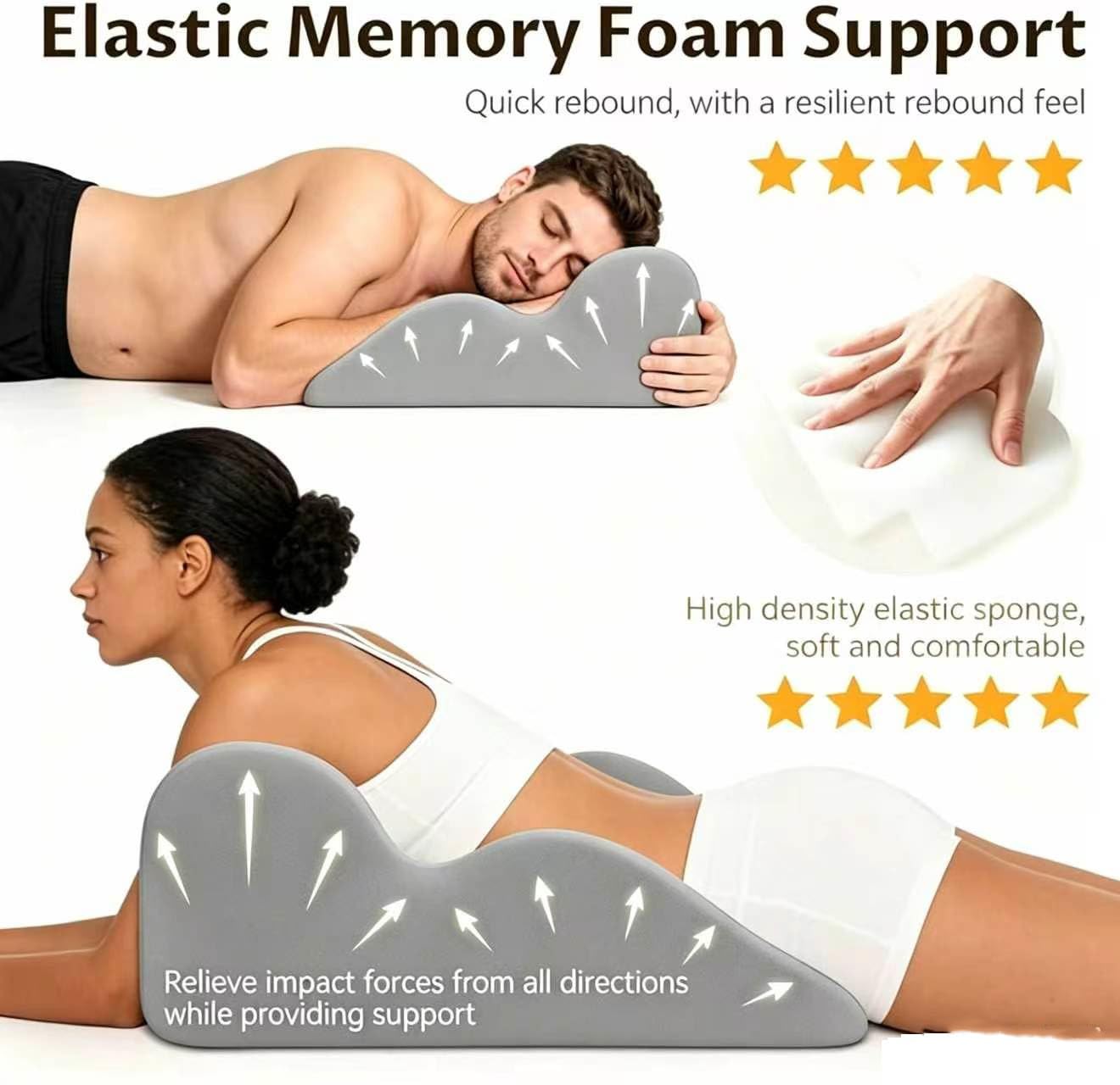 ASXMA Memory Foam Ergonomic Wedge Pillow for Sleeping, 27°Acid Reflux Relief .Elevation Bed Support Pillow for Back Pain, Post Surgery Recovery, Reading .with Removable Washable Cover(Grey)