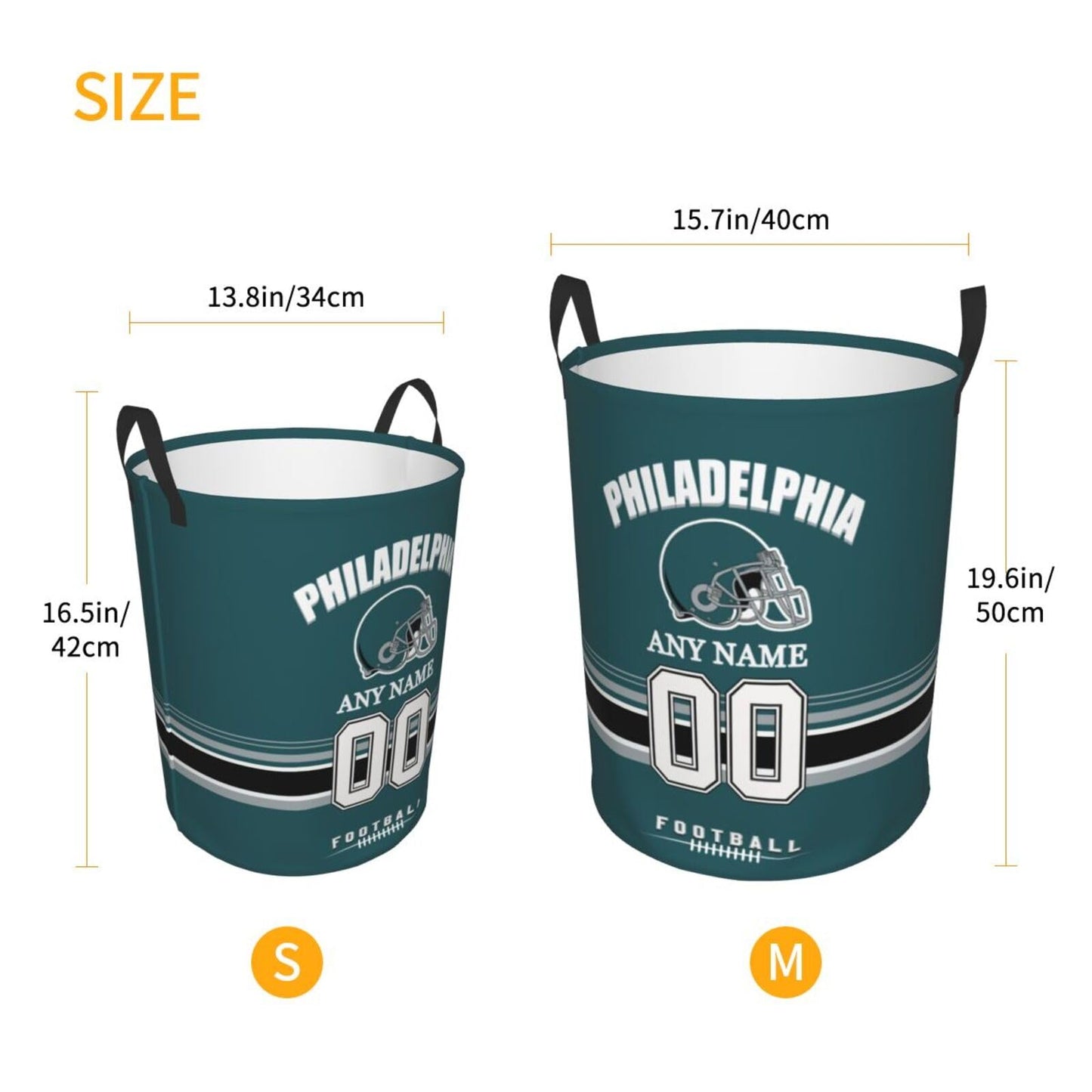 Philadelphia Laundry Hamper, Personalized Football Style Laundry Basket, Custom Name and Number Collapsible Storage Basket with Handle Gift for Bedroom Bathroom