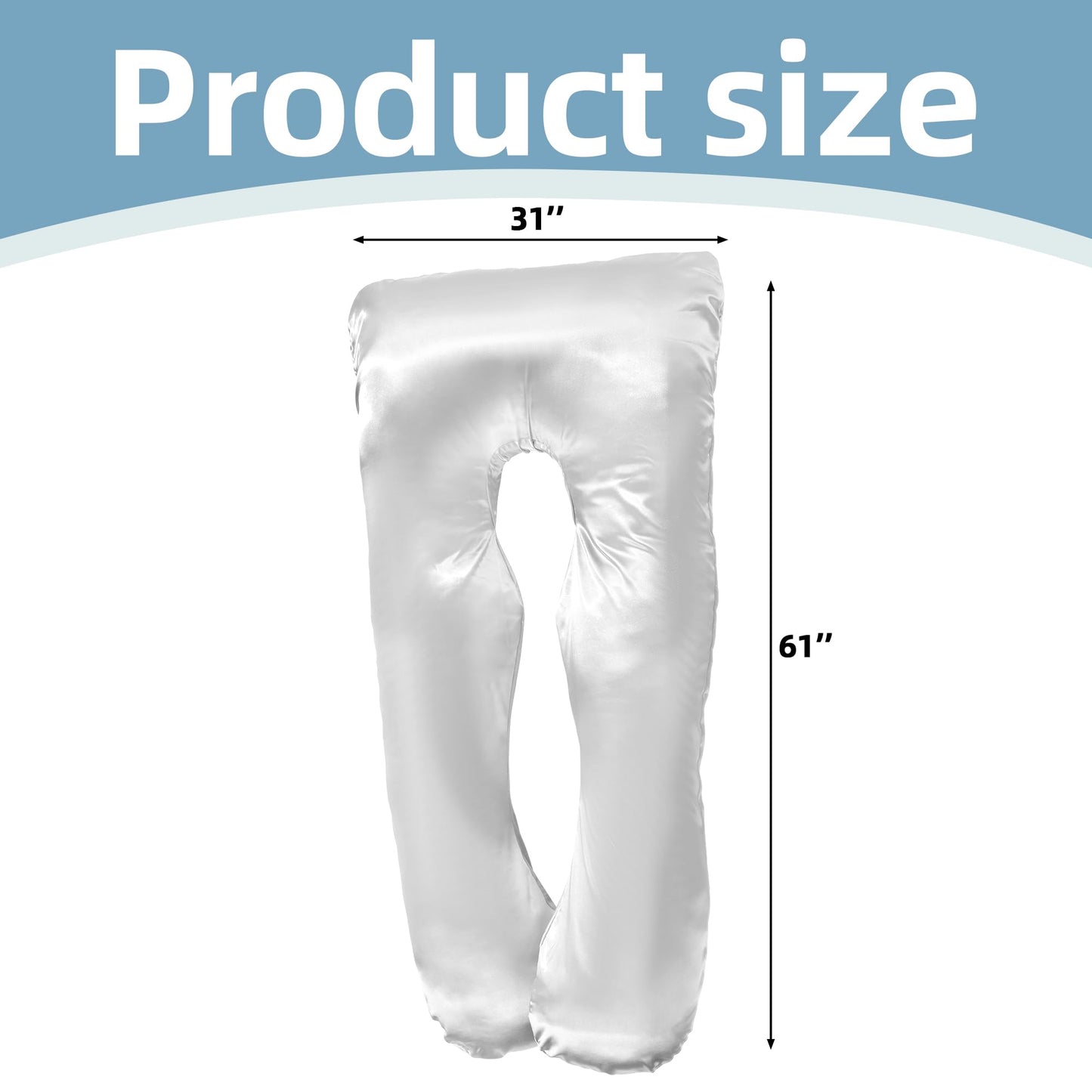BALAPET Silky Satin Pregnancy Pillow Cover (ONLY Pillowcase), U Shaped Luxurious Smooth Maternity Pillow Cover, Soft & Breathable Large Pillow Protector with Hidden Zip for Side Sleeper, White