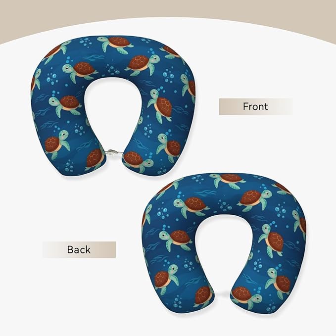 Neck Travel Pillow, Breathable Memory Foam Chin & Head Support Cushion Teal Sea Turtles for Airplane Car Sleeping Rest