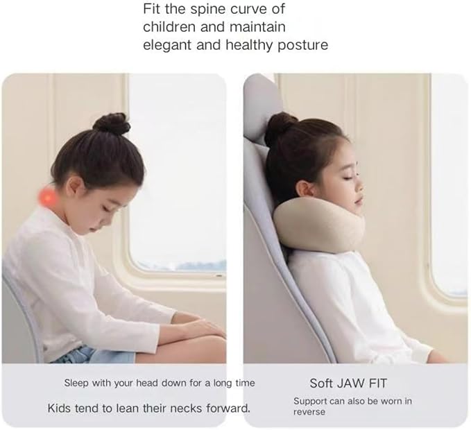 Kids Memory Foam Travel Neck Pillow, 360° Support,Travel U-Shaped Airplane Pillow, Foldable，Suitable for Commuting, Flying, Working, and Living at Home (Dark Gray)