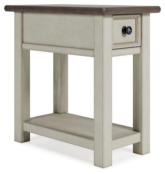 Signature Design by Ashley Bolanburg Chairside End Table With Charging Station, Two-Tone Wood Accent Table With Drawer Storage, Plank Top Design for Living Room or Bedroom, Antique White