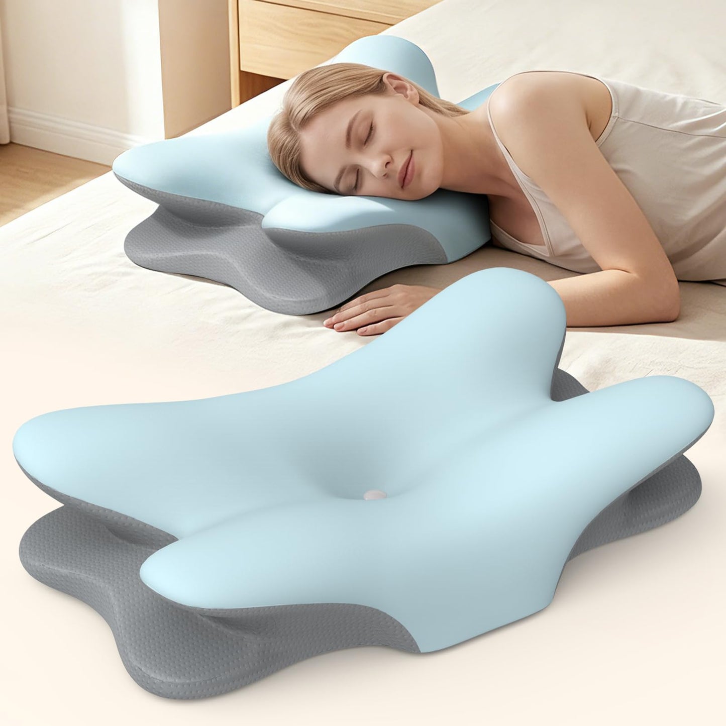Besyodo Cervical Neck Pillow for Pain Relief - Ergonomic Side Sleeper Pillow for Neck Support, Memory Foam Pillows for Sleeping, Contour Pillow Bed Pillow for Back Stomach Sleepers