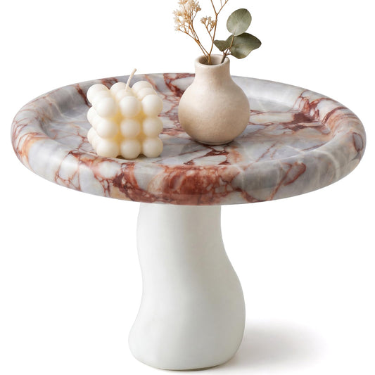 SAMAH Natural Marble Tray, Art Fruit Bowl for Kitchen Counter, Living Room, Vanity, Coffee Table Decor, Mushroom Jewelry Tray for Trinket, Perfume, Key, Housewarming Gifts New Home (Calacatta Red)