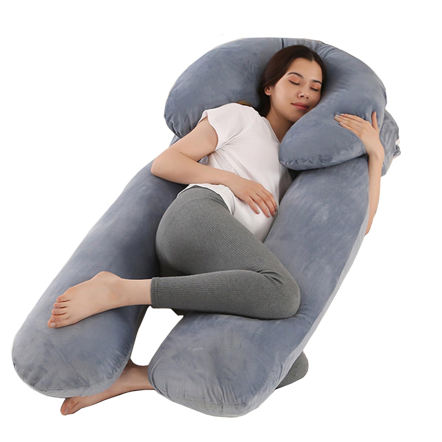 Daitore Pregnancy Pillows for Sleeping, 59 Inch U-Shaped Full Body Pillow, Maternity Pillow with Removable Cover, Support for Back Legs Belly HIPS, Body Pillows for Adults, Pregnancy Must Haves, Gray