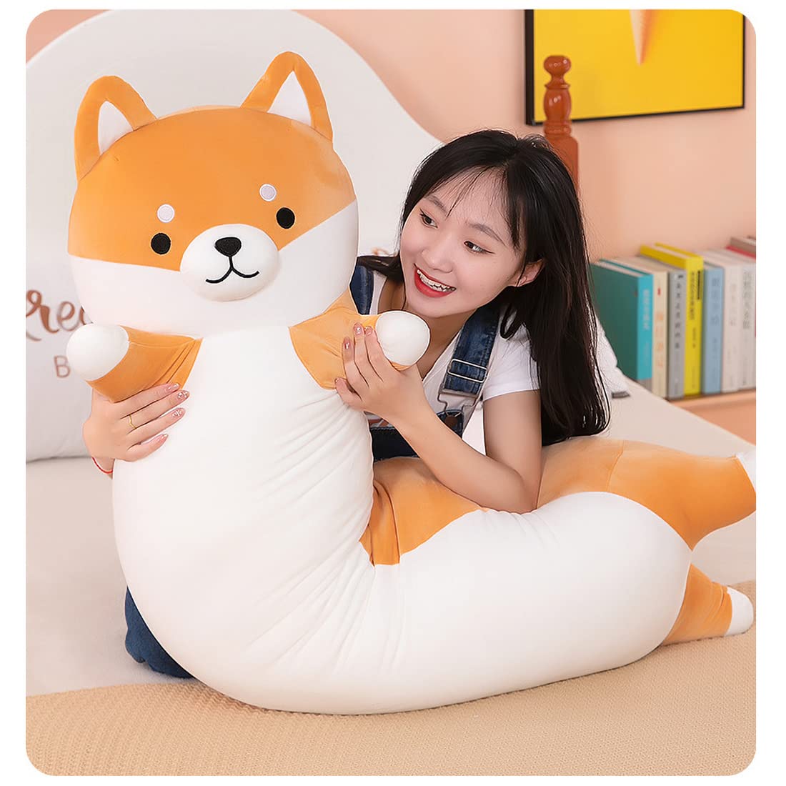 SNOWOLF Lovely Shiba Inu Plush Pillow 51" Cute Cartoon Soft Dog Stuffed Animal Kawaii Corgi Doll Long Throw Sleeping Soft Plushies Toy Gift for Kids Girl, 130cm