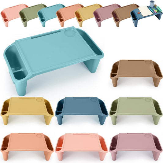 Beeveer 16 Pcs Kids Lap Desk Tray Bulk 19.7x9.6x7.1in Portable Lap Tray for Kids Plastic Table with Side Storage Space for Bed Classroom Laptop Children Car Activity Eating Floor (Morandi Colors)