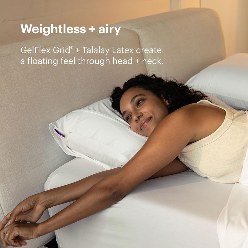 Purple Harmony Pillow - Tall Loft, Standard Size - Cooling Gel Neck and Side Sleeper Pillow, Weightless Medium Feel, GelFlex Grid and Talalay Latex Foam for Pressure-Relieving Support