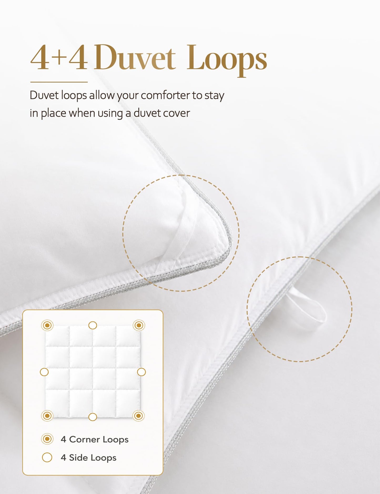 DWR Luxury King Down Feather Fibers Comforter, Ultra-Soft Cotton Blend Fabric, Medium Weight for All Season Hotel Style Fluffy Duvet Insert with Ties (106x90 Inches, White)