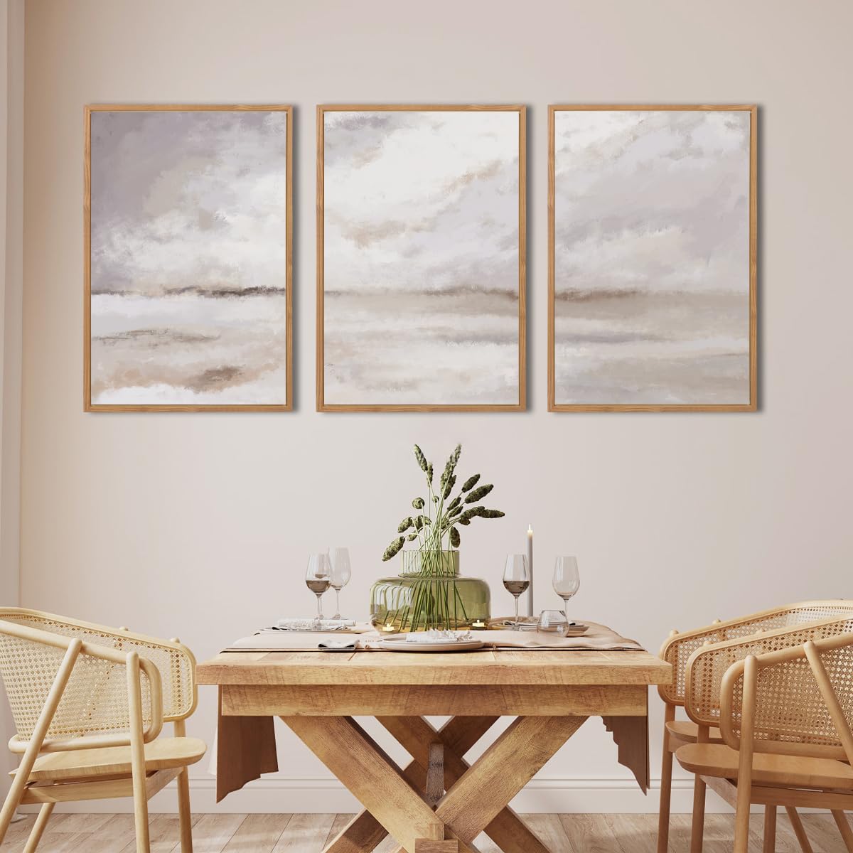 DRACIT Large Neutral Abstract Framed Canvas Wall Art Set,Minimalist Gray and Beige Pastel Wall Decor,Modern Nature Misty Textured Art Painting for Living Room,Bedroom-16 x24 x3