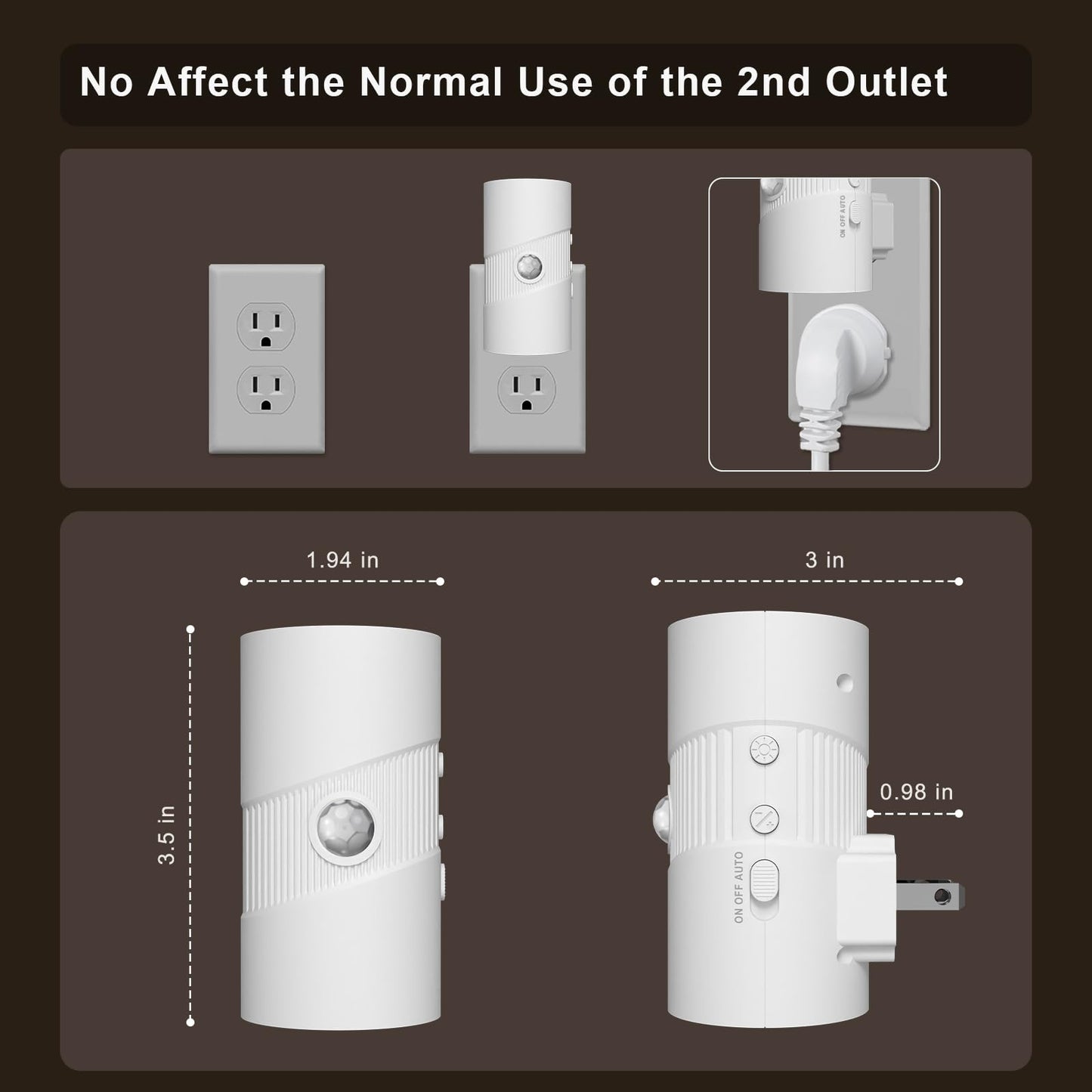 easuntec Motion Sensor Light Indoor, Night Lights Plug into Wall, Motion Sensor & Dusk to Dawn Sensor, 3 Light Modes, Dimmable Night Light for Bedroom Bathroom Hallway Kitchen Stairs (White, 2 Pack)