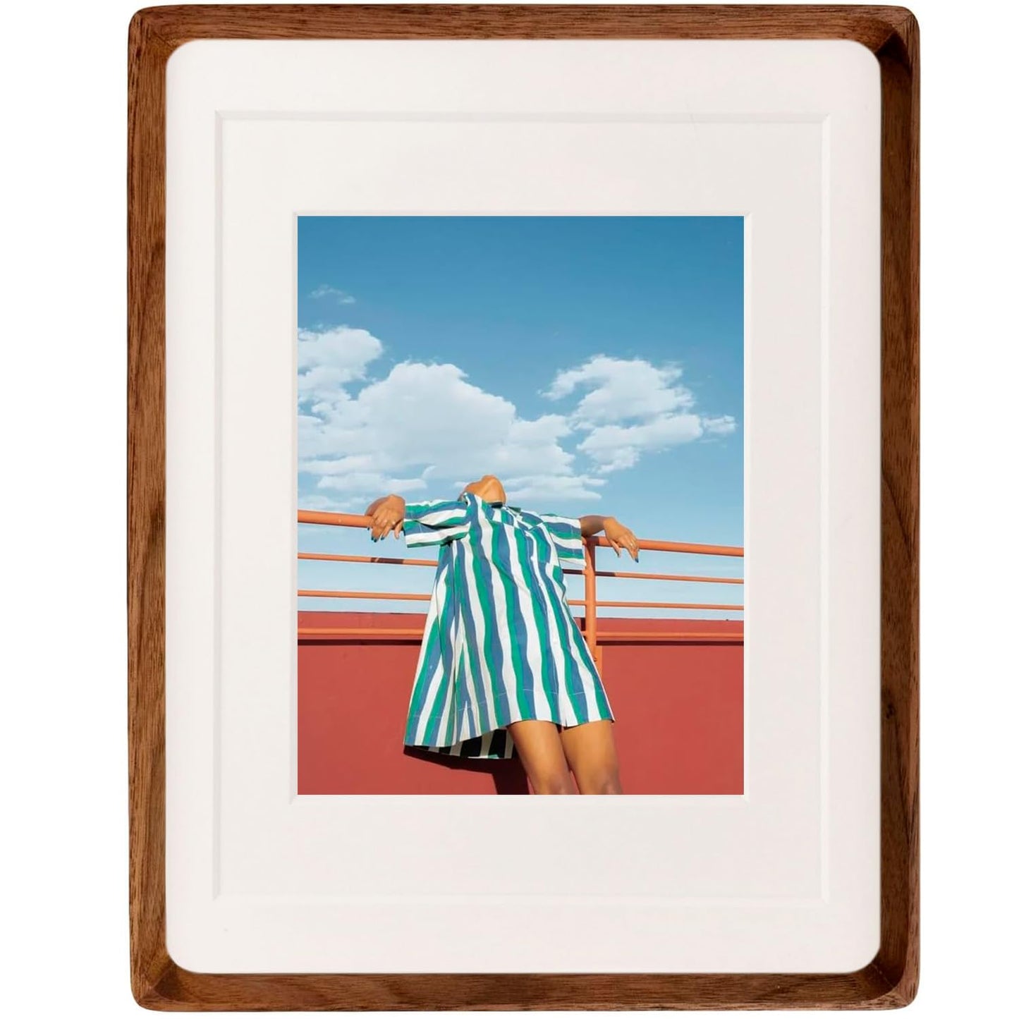 FLECHAZO Natural Walnut 8x10 Picture Frame with Mat for 5x7/6x8 Photos