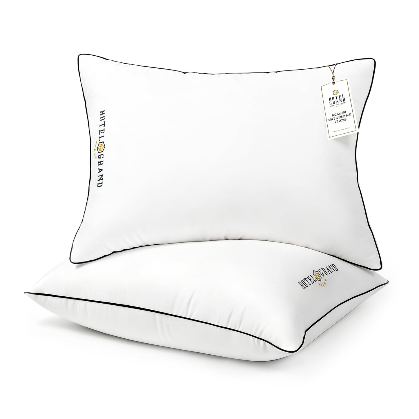 Hotel Grand Bed Pillows Queen Size Set of 2, Medium Soft Down Alternative Sleeping Pillows for Side Back Sleepers, 400 Thread Count Breathable Cotton Cover, 20x28 Inches, White