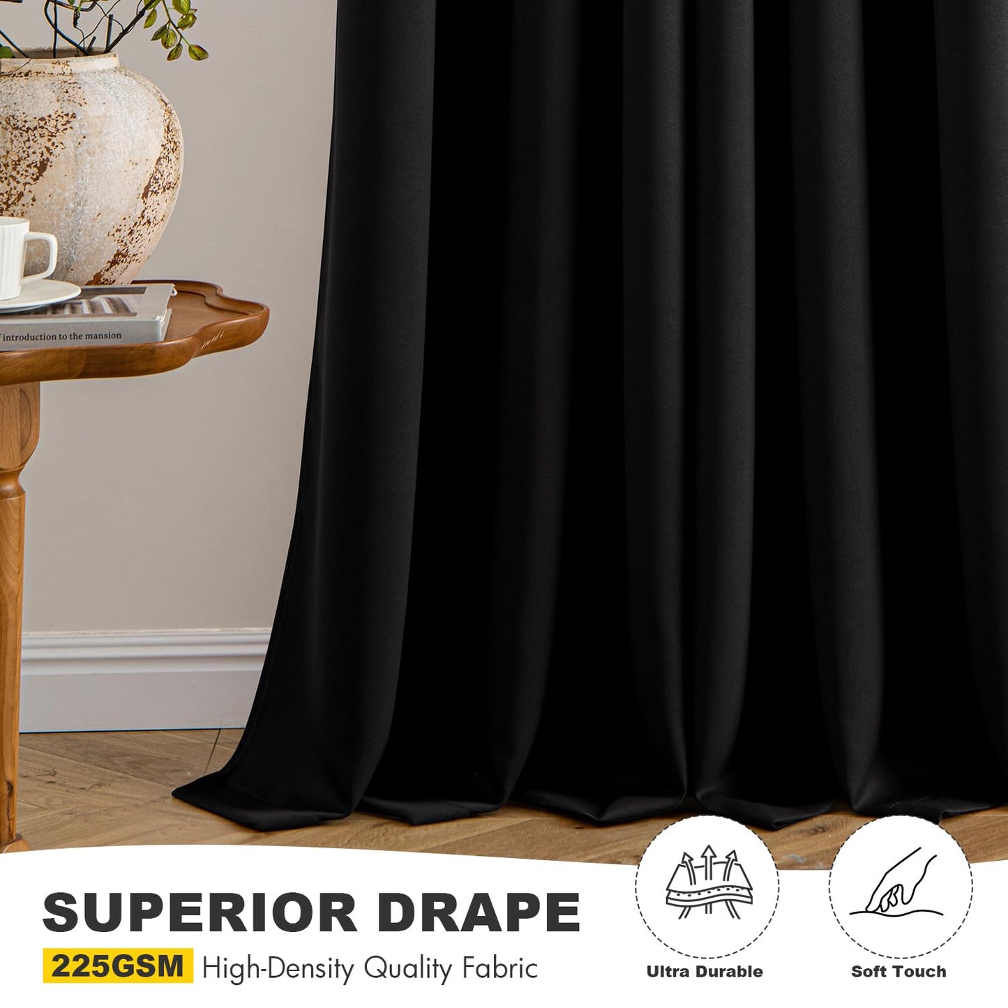 MIULEE Blackout Curtains for Bedroom Living Room 2 Panels, Thermal Insulated Room Darkening Drapes Grommet Noise Reducing Light Blocking Window Treatments 63 Inches Long 40x63 Inch Black
