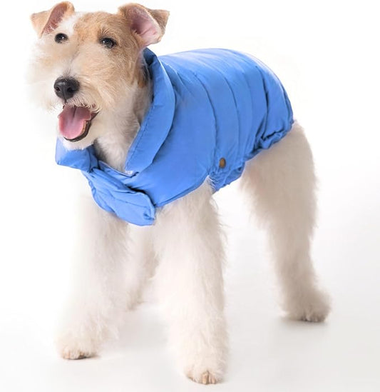 SPACE LION Dog Puffer Jacket, Down Winter Coat, Durable Outdoor Coat for Cold and Windy Conditions, Lightweight & Adjustable Fit Coats for Small & Medium Dogs, (Alaskan Blue, Size 12 Gift Box)