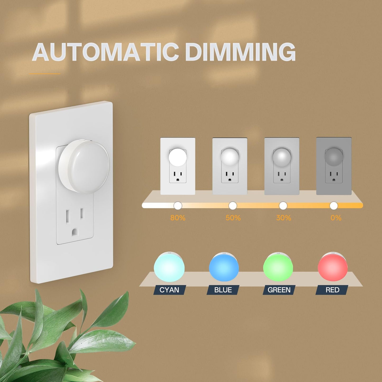 junlit Mini Plug in Night Light, Dusk to Dawn Sensor, 4-Color, LED Toilet Night Lights, Dimmable Color Changing, for Kids Breastfeeding, Sleep Aid, Bedroom, Nursery, Hallway, 6Pack