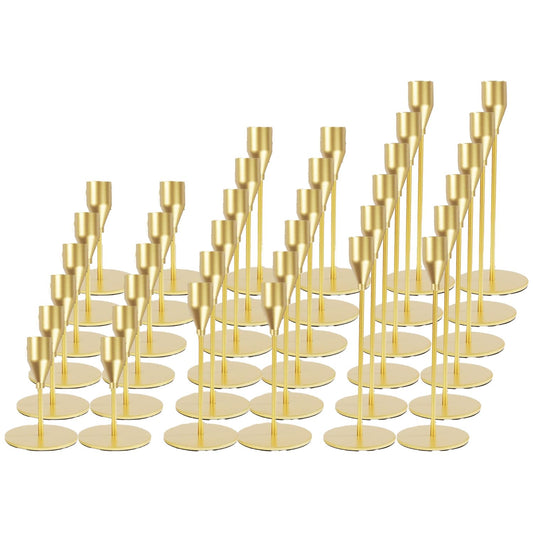 Matte Gold Candle Holders Bulk Painted Gold Metal Candlesticks Fit 0.8 Inch Taper Candles Decorative Metal Candelabra for Wedding Home Holiday Anniversary Party Dinning Table Decors (Set of 36)