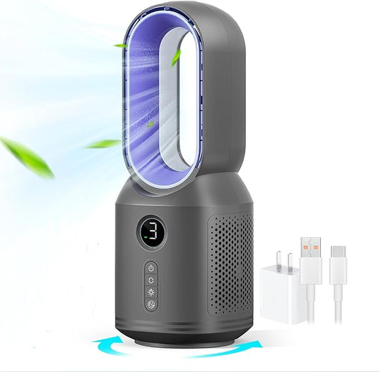 Desk Fan,13 Inch Portable Bladeless Fan, Small Quiet Office Fan with 106° Oscillating, 3 Speeds & Night light, LED Display, Button Control, Personal Table Fan for Bedroom, Office, Home, Study Room