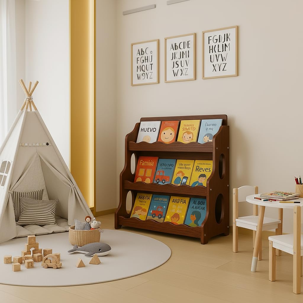 AMMEHOELA Wood Kids Bookshelf,WalnutWood GrainPattern