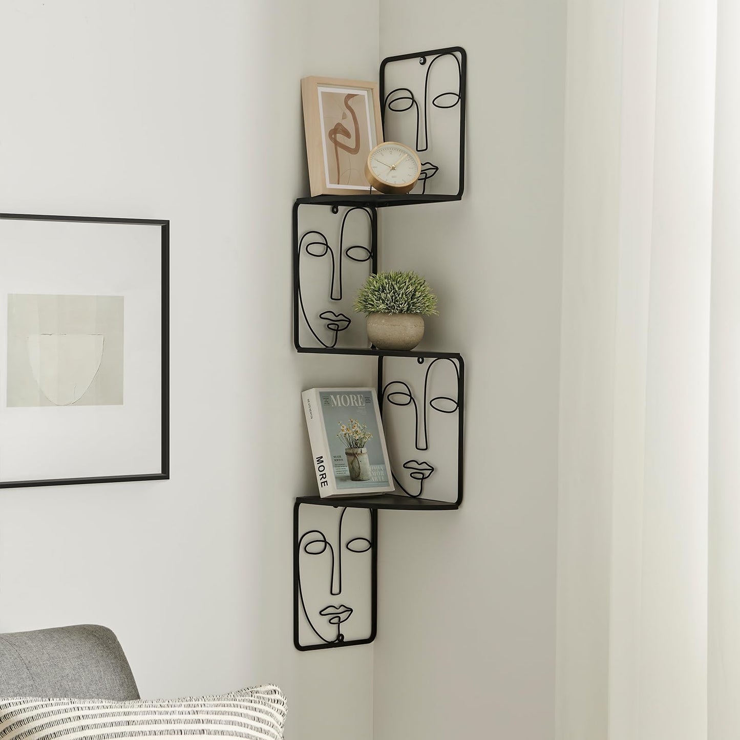 Corner Shelf, Wall Mounted Face Sculpture Display Shelf with Philosophical Art Design for Living Room Decor, Wall Corner Bookshelf Multi Unit Organizer, Tall Shelf Plant Stand for Bedroom, Bathroom