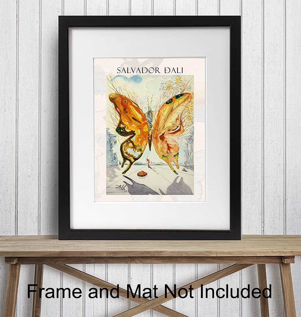 Salvador Dali Wall Art & Decor Print - Gallery Wall Art - Museum Poster - Modern Surrealism Artwork - Contemporary Print - Butterfly Picture - Living Room, Bedroom - Women, Men, Housewarming Gift