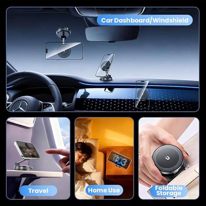 ZITUFAW 15W Fast Wireless Charger Magnetic Car Phone Holder, 360° Adjustable Magsafe Car Mount with Vacuum Suction Cup, Phone Holders for Your Car for iPhone & Android (Orange)