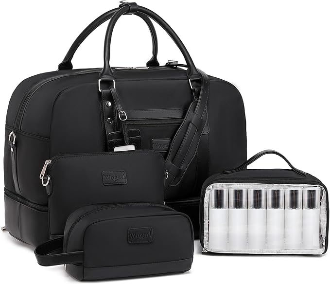 Wogarl Weekender Bags for Women Large Canvas Overnight Bag Travel Duffel Bags Carry on Shoulder Weekend Bag with Shoe Compartment for Travel Night Flight Daily Use