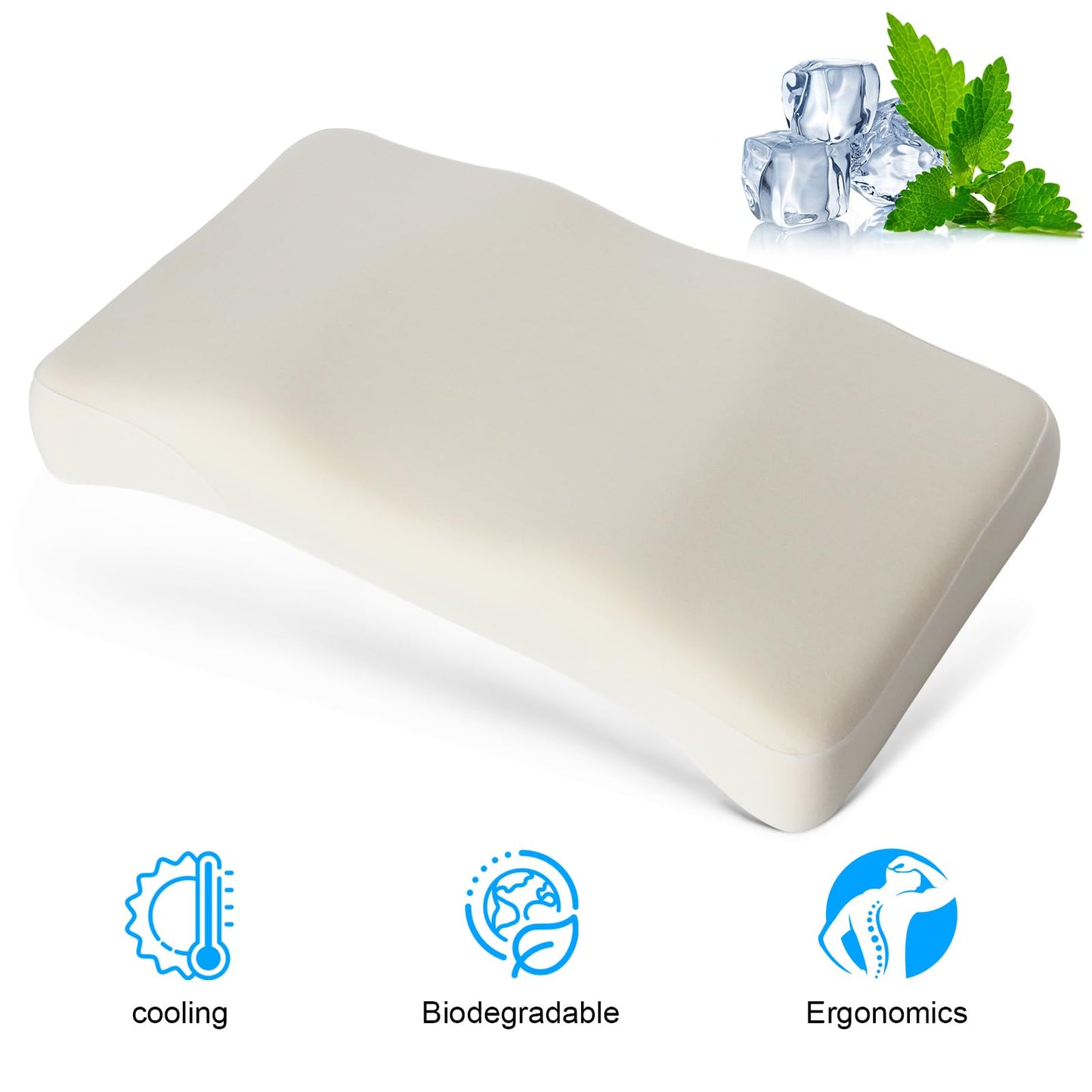 Bio-based Cervical Neck Pillow, ergonomically contoured design, memory foam pillow that provides neck support and shoulder pain relief, deep sleep pillow for side, supine and stomach sleepers. (Black)