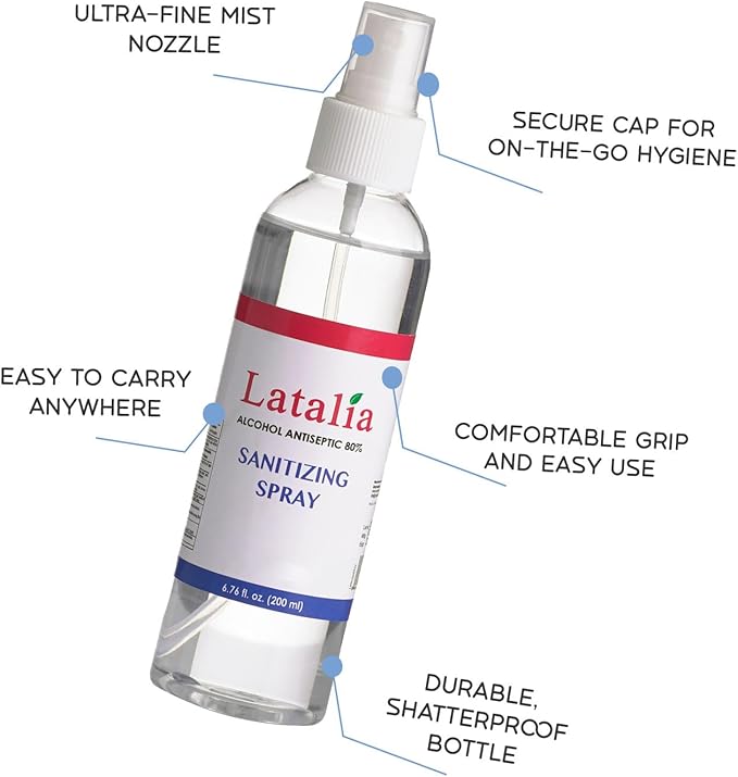 Latalia Unscented Hand Sanitizer Spray Refill Pack of 6 | 6.67 Fl oz with 80% Alcohol Bulk Hand Sanitizer Travel Size | Hand Sanitizing Spray For Quick Dry Hand