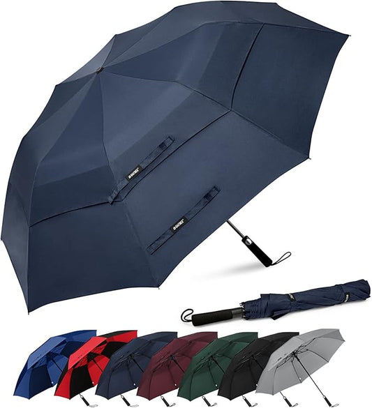 G4Free 62 Inch Portable Golf Umbrella Large Oversize Double Canopy Vented Windproof Waterproof Automatic Open Stick Umbrellas for Men and Women(Dark Blue)