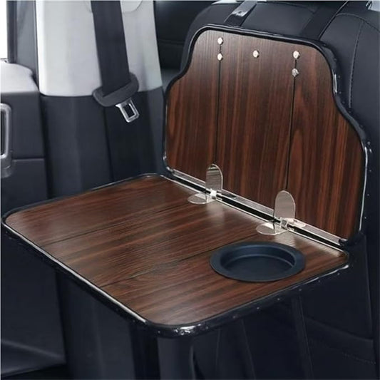 Folding Wood Car Back Seat Food Tray Table, Multi-Functional Car Seat desk for Eating, Working, Writing, Traveling(Dark brown)