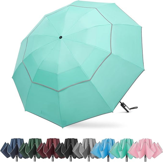 G4Free 54/62 Inch Windproof Inverted Umbrella with Reflective Stripe Large Compact Reverse Golf Umbrella for Rain 10 Ribs Double Canopy Travel Umbrella Automatic Open Close