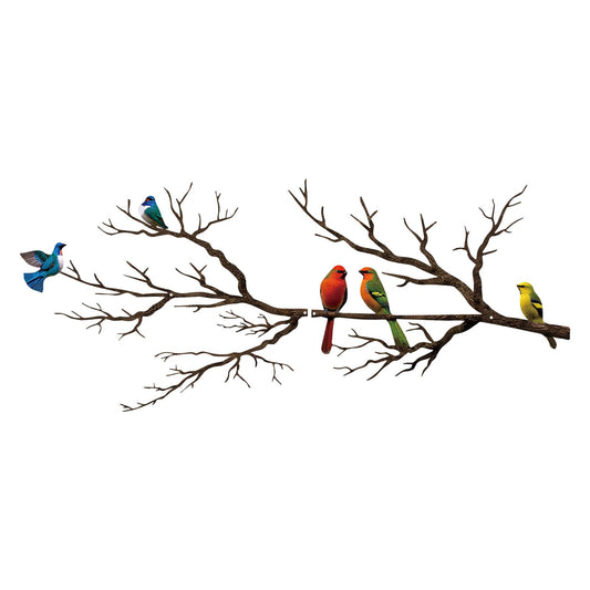 ESTART Metal Birds Wall Art, Metal Vivid Birds on Branch Silhouette Wall Decor Black Leaves with Bird Outdoor Hanging Wall Sculpture for Home Balcony Garden (Vintage Color, Large)
