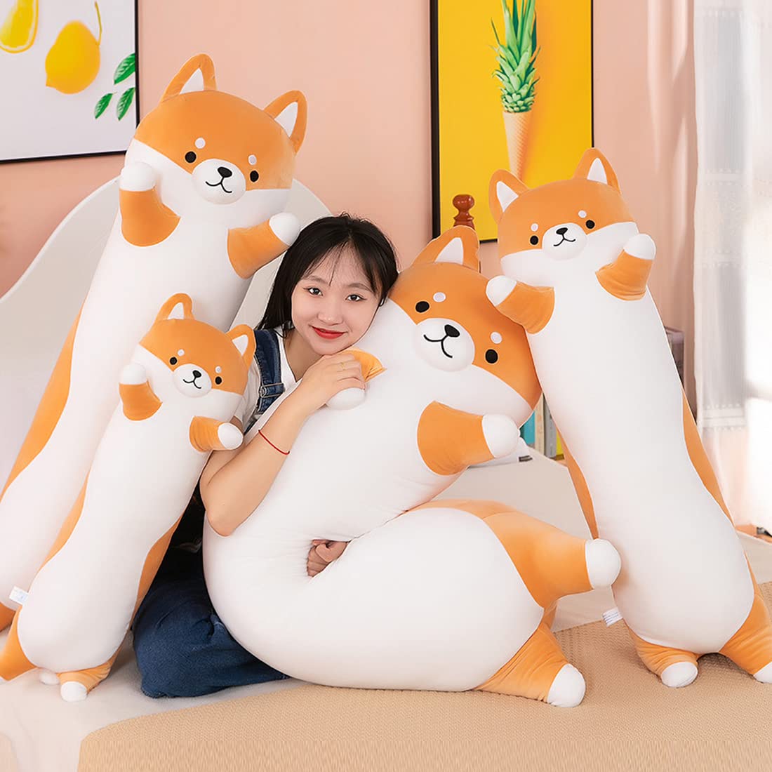 SNOWOLF Lovely Shiba Inu Plush Pillow 51" Cute Cartoon Soft Dog Stuffed Animal Kawaii Corgi Doll Long Throw Sleeping Soft Plushies Toy Gift for Kids Girl, 130cm