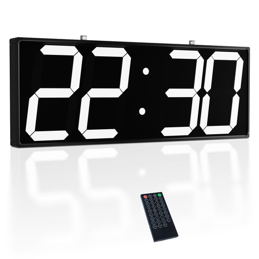 CHKOSDA Digital Wall Clock with Double Sided Display, Large Digital Clock with Timer,Alarm,Temperature and Date,Two Faced Hanging Digital Clock Large Display for Multiple Public Places(White)