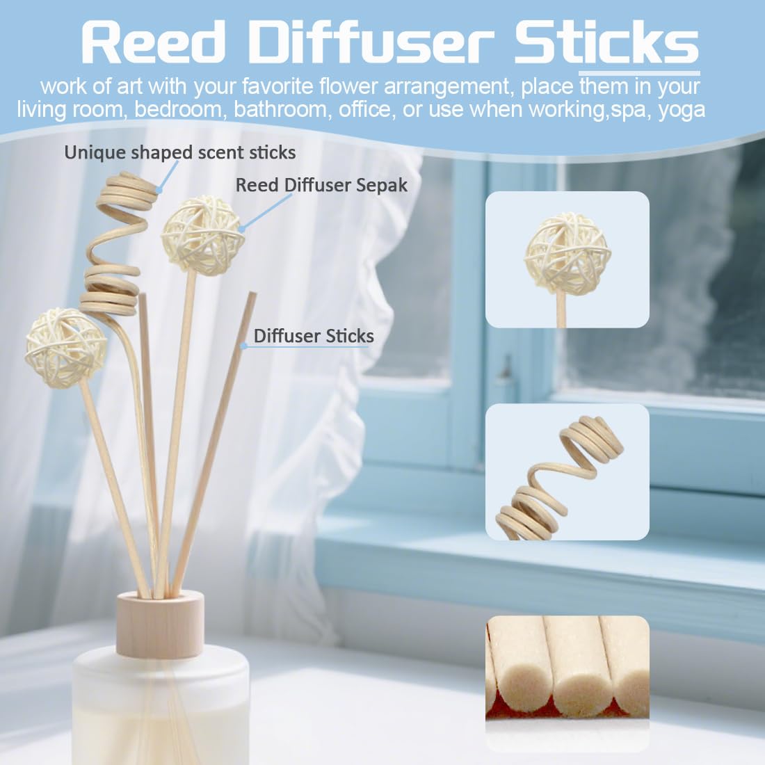 16 Pcs Reed Diffuser Sticks, Natural Rattan Hand Made Flower Reed Fragrance Diffuser Set, Reed Fragrance Diffuser Flowers Refill Replacement Sticks, House Bedroom Office Decor