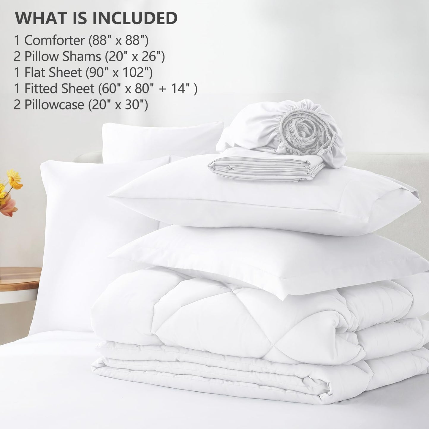 CozyLux Queen Comforter Set White - Bed in a Bag Queen Size 7 Pieces, Luxury Soft Bed Set for All Seasons, Bedding Set with Down Alternative Comforter, Sheets, Pillowcases & Shams