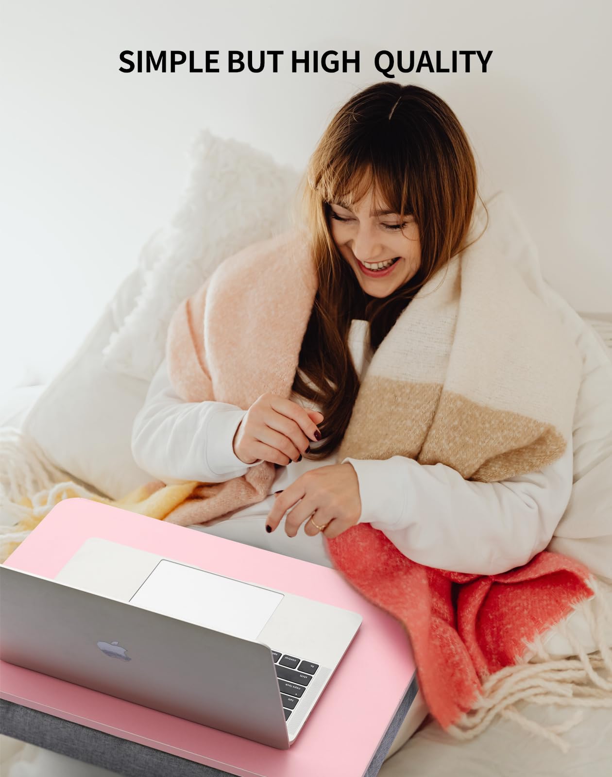 ZEAPTAC Lap Desk with Pillow Cushion, Portable Bed Desk, Fits up to 15.6 inch Laptop, Lap Stand for Bed & Couch & Carpet, Book/Tablet/Drawing Board Stand - Pink