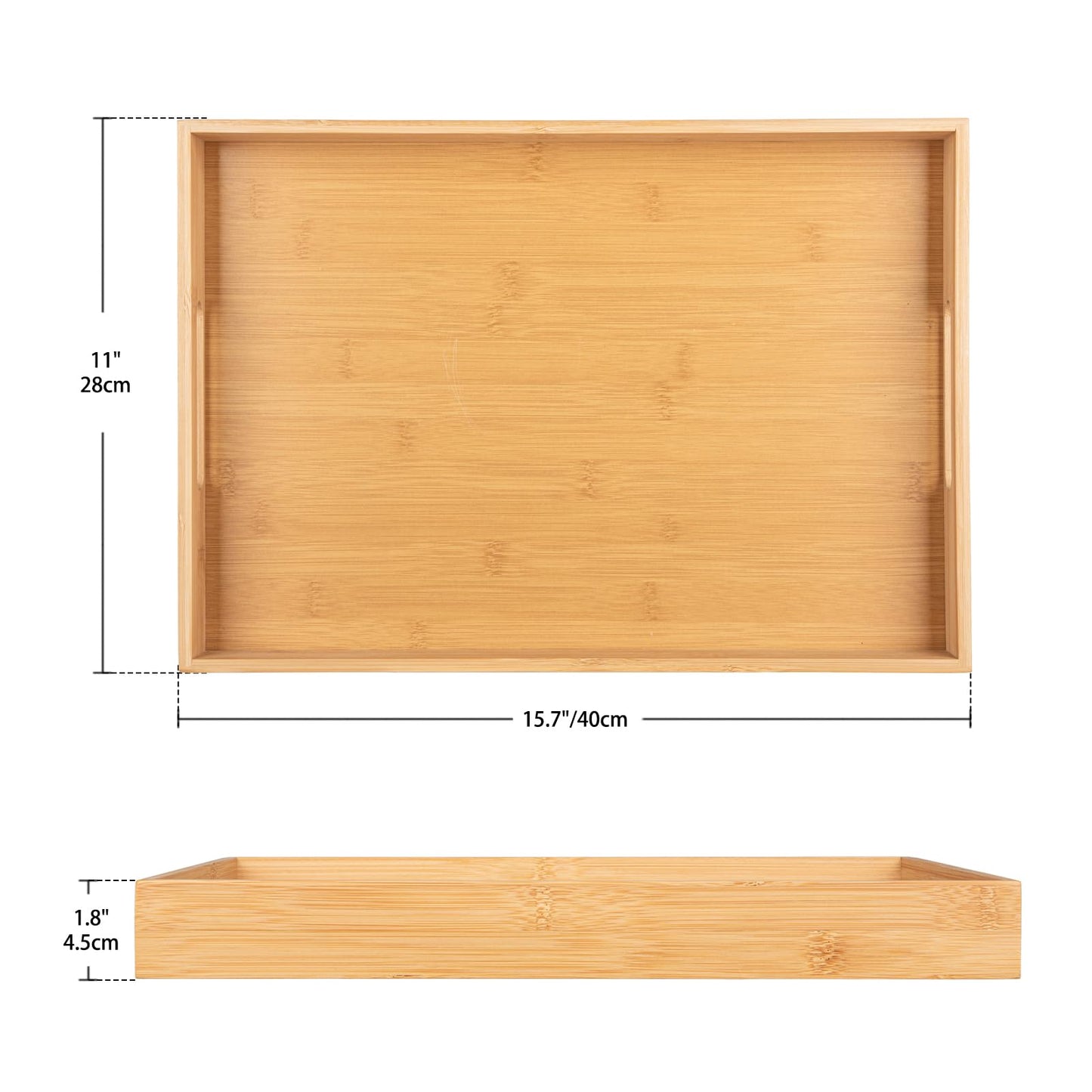 Briful Bamboo Decorative Tray with Handles - 16 x 12 Inch Rectangle Serving Tray for Coffee Table Decor Farmhouse Kitchen Counter Organizer & Bathroom Vanity Tray