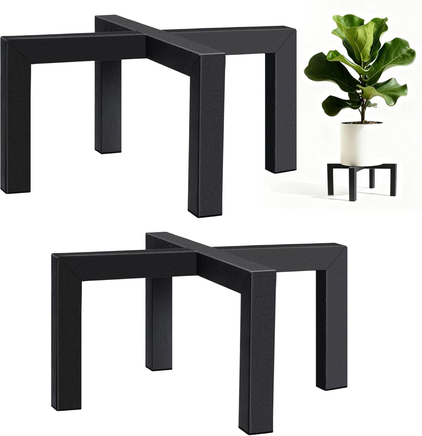 Kriico 2 Pack 14" Metal Plant Stand Indoor Outdoor, Heavy Duty Plant Stools Indoor, Mid Century Modern Planter Holders, Low Short Plant Pot Stands, Black, Fit 8"-14" Pot