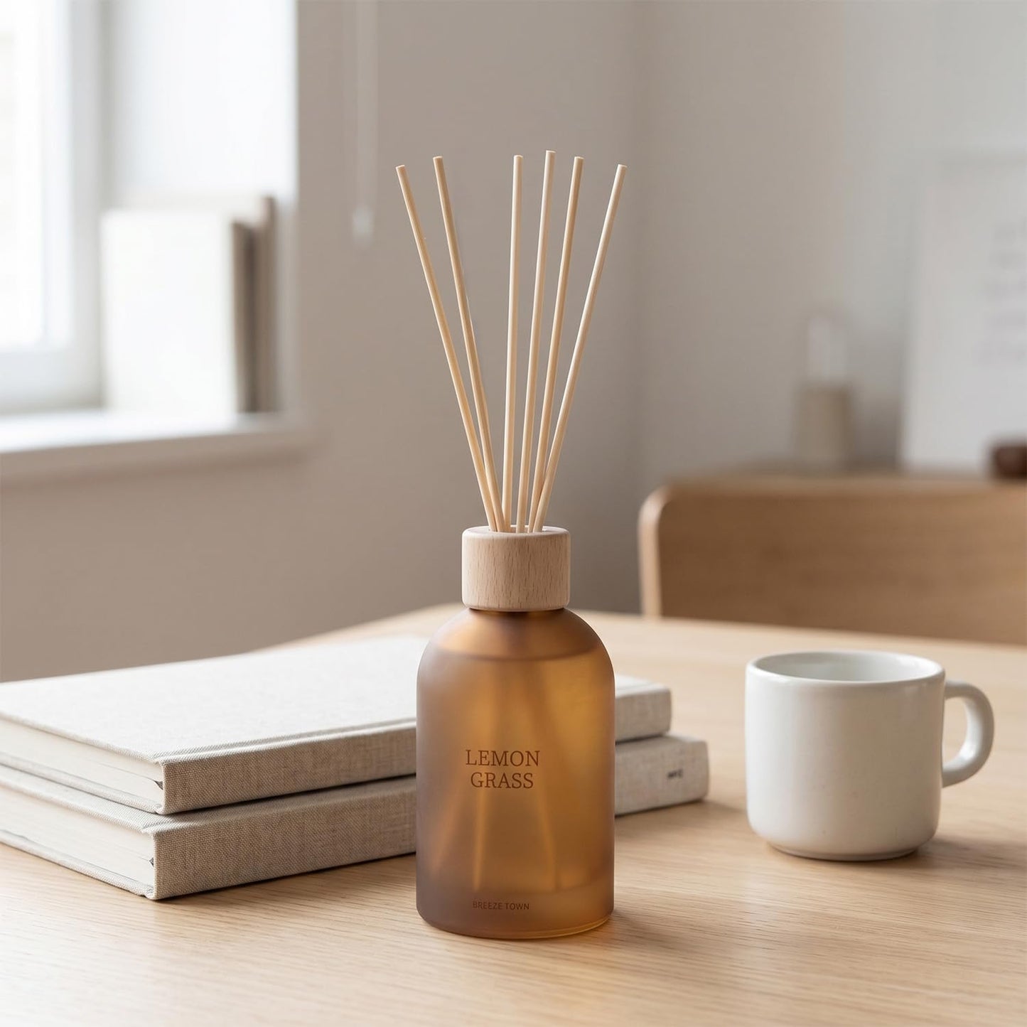 Fragrantseason Reed Diffuser Set 6.7 oz Scented Oil Diffuser with 6 Fiber Sticks, Long Lasting Home Fragrance for Bathroom Shelf Decor, Living Room, Office Aromatherapy Gift 01 (Lemon Grass)
