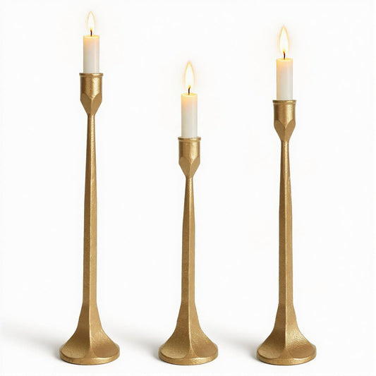 Vintage Gold Taper Candle Holders Set of 3 Cast Iron Antique Brass Decorative Candlestick Holder for Wedding Dining Table Party Rustic Home Decor
