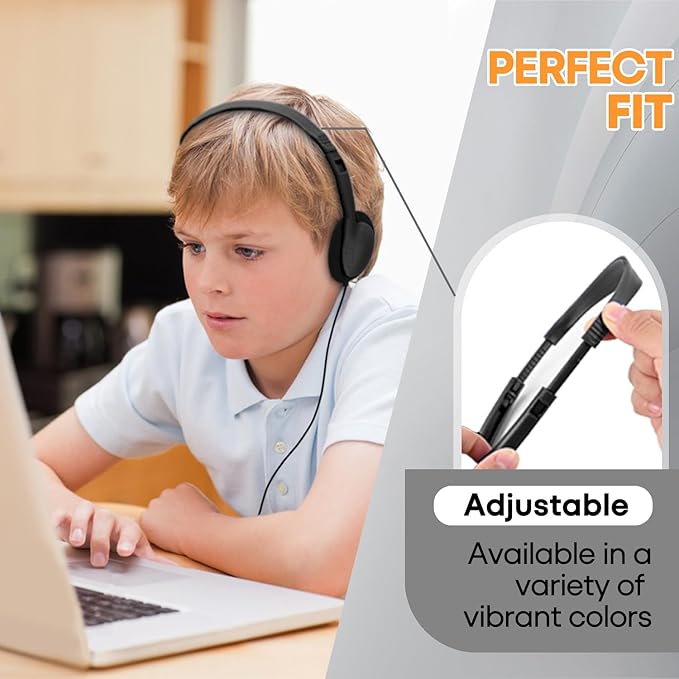 50 Pack Classroom Headphones Bulk for School Kids Students, Wholeslae Wired Durable Earphones Class Set for Children Toddler Teens Boys Girls and Adult (HY857,50 Black)