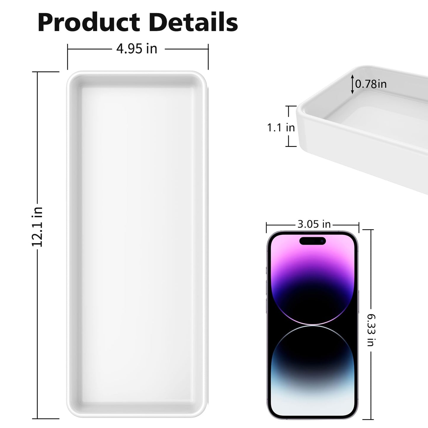 Gurygo 12" Countertop and Vanity Tray - Kitchen Tray for Soap Bottles - Rectangular Vanity Tray for Bathroom - Vanity Trays for Bathroom - Kitchen Soap Dispenser Tray,White