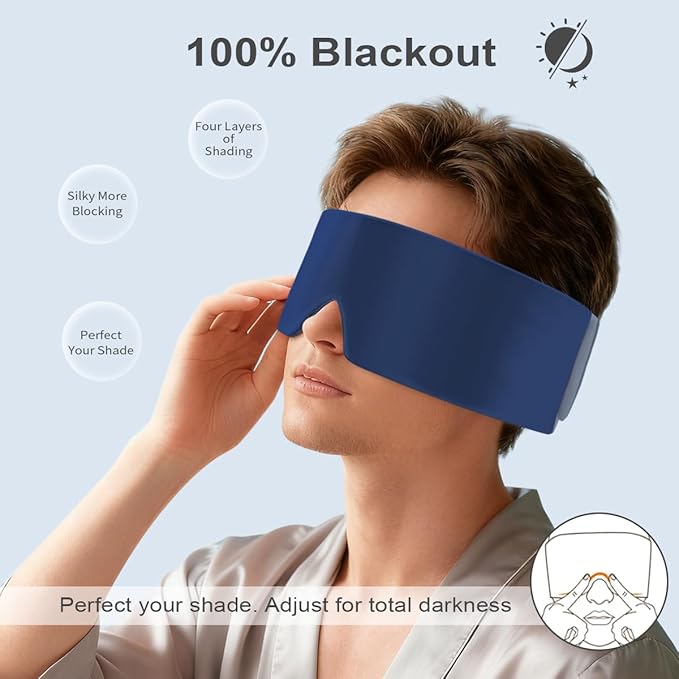 Sleep Mask for Men Blackout: Reversible Dual-Sided Eye Mask with Adjustable Band - Soft Cotton and Silky Cooling Blindfold for Women Travel Nap Meditation （Navy）